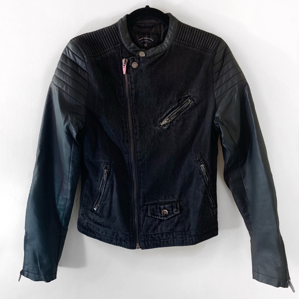 Zara Denim/Faux Leather Biker Jacket